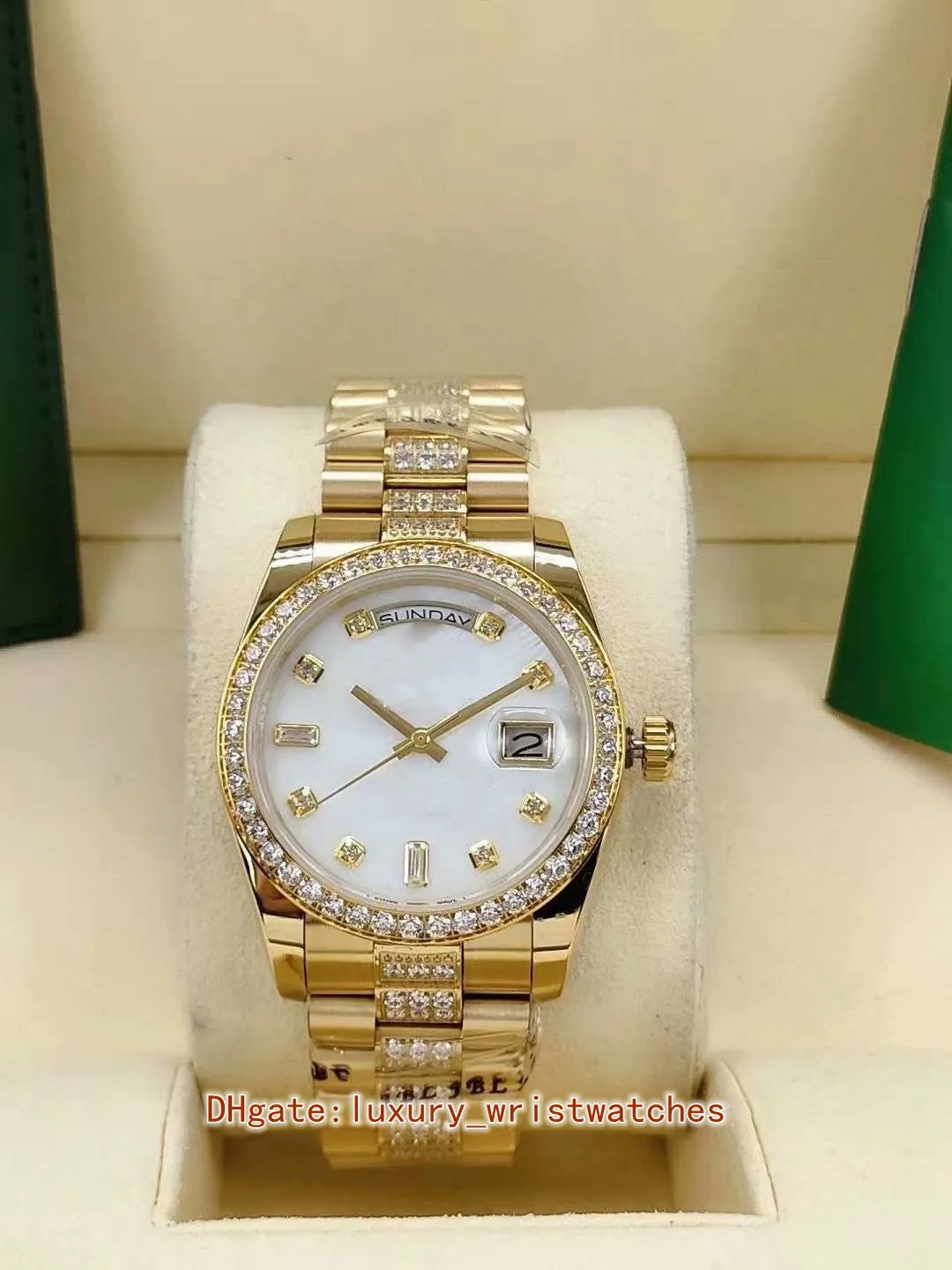 Fashion Unisex women Watches Wristwatches 36mm 128348RBR 128348 Yellow gold Mother-of-pearl Dial Diamond 2813 Movement Automatic mechanical Mens Ladies Watch