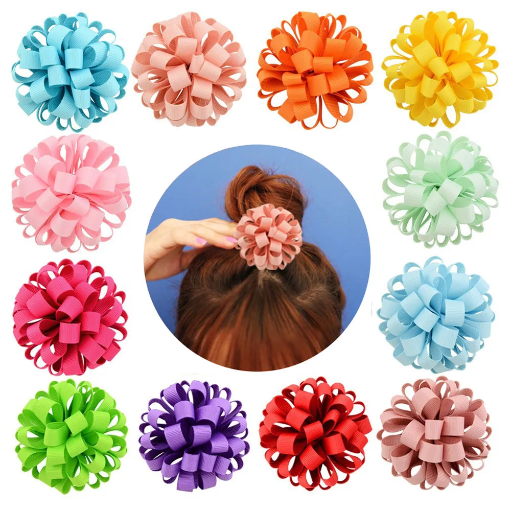 Fascia per capelli fiore sferico Nastro per capelli Fiori Fasce per capelli per ragazze Alta elasticità Legami per capelli Copricapo di moda Accessori per capelli testa per bambini 20 colori