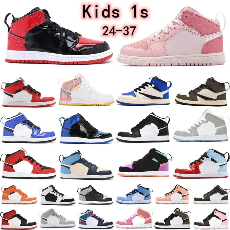 Barnskor 1s Småbarn 1 Sko Barn Pojkar Basket Svart Mid Sneaker Dunks Designer Blue Trainers Baby Kid Ungdom Spädbarn Sport Atletisk Fritidsskor Storlek 24-37