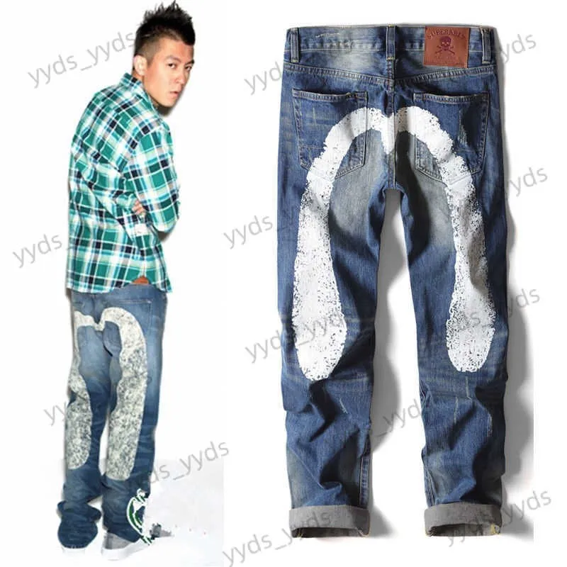 Jeans para hombres Chen Big M Jeans con manga recta Agujeros rotos Slim Fit Lavado con agua Tendencia ins Pantalones largos Moda para hombres T230327