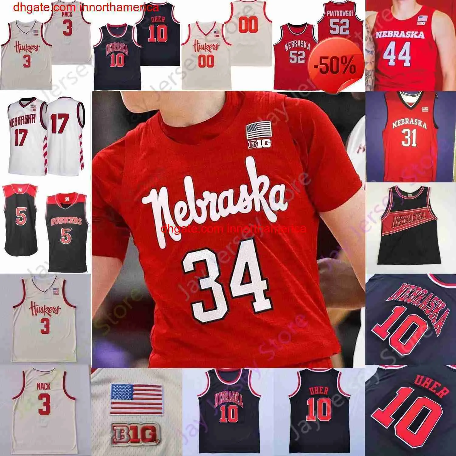 Nebraska Cornhuskers Camiseta de baloncesto NCAA College Quaran Mcpherson Oleg Koje Keisei Tominaga Trevor Lakes Trey McGowens Derrick Walker