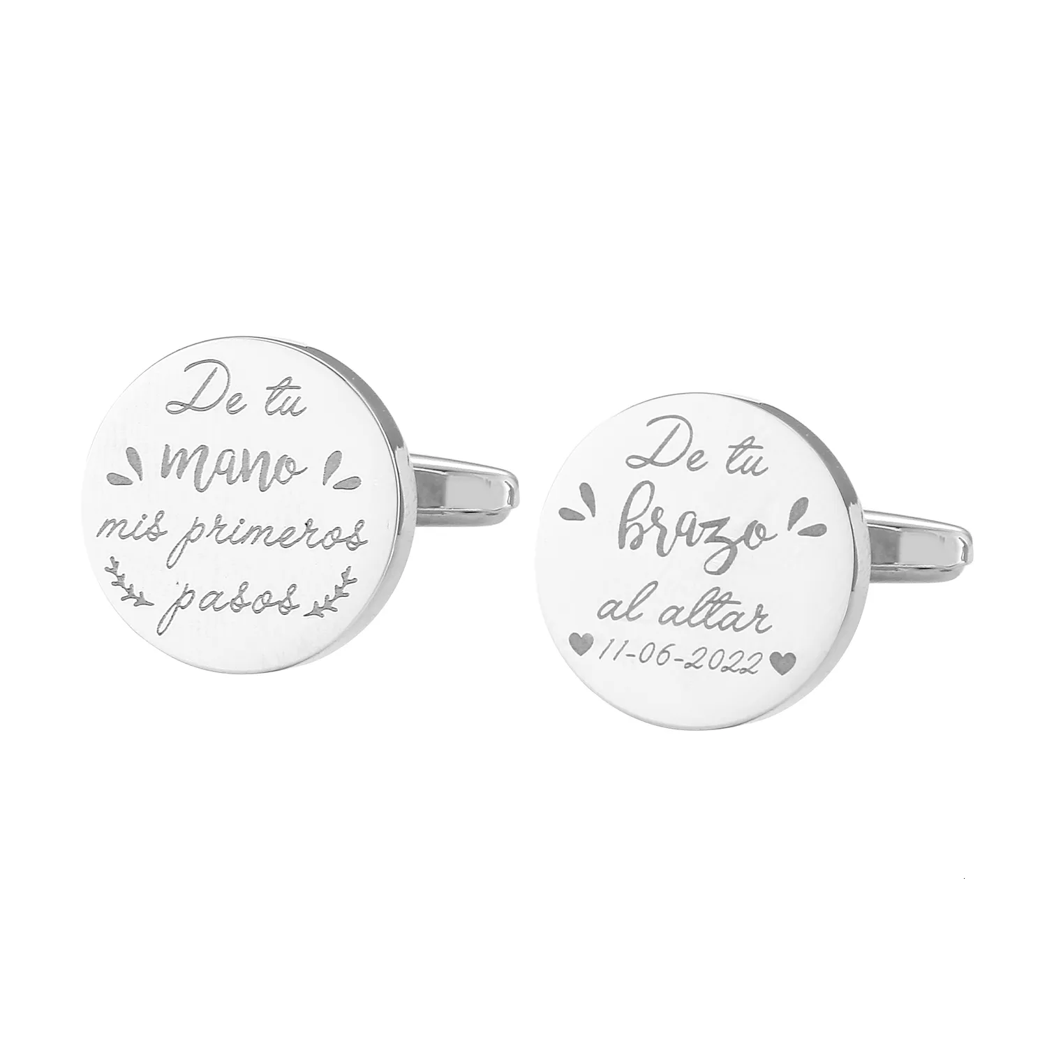 Cuff Links Personalized Custom Mens Shirt Cufflinks for Father Wedding Gift Customized Cuff links Buttons Men Jewelry Sliver Suit Cufflink 230325