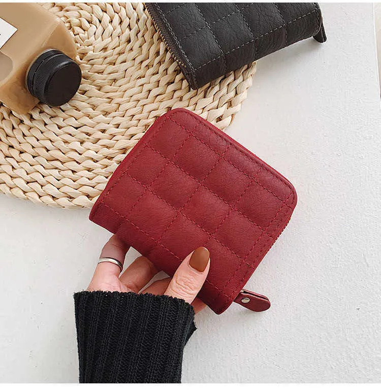 Wallets Women Wallets PU Leather Female Plaid Purses Nubuck Card Holder Wallet Fashion Woman Small Zipper Wallet Cute Coin Purse G230327