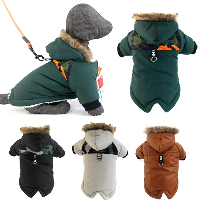 Hundebekleidung Winter-Hundekleidung Superwarmer Hundejackenmantel mit Geschirr Wasserdichte Welpenkleidung Hoodies für kleine mittelgroße Hunde Outfit 230327