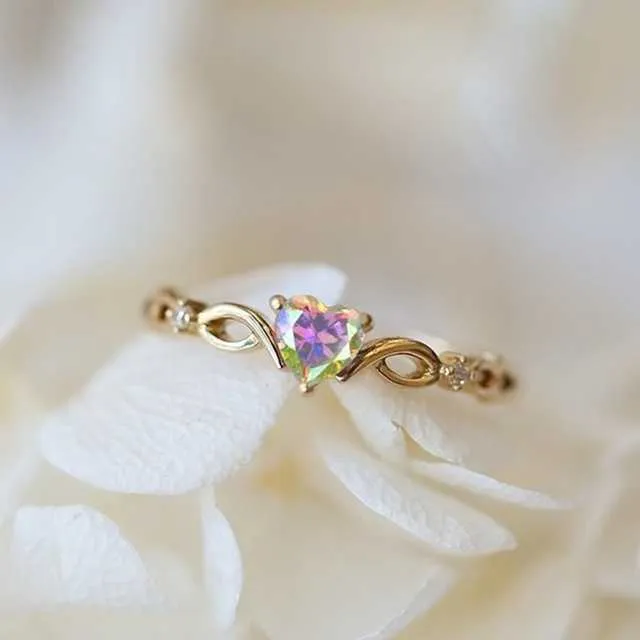 Band Ringen Liefde Hart Ringen Voor Vrouwen Unieke Tiny Leuke Multicolor Zirkoon Geel Goud Kleur Dainty Ring Mode-sieraden Groothandel KAR385 Z0327