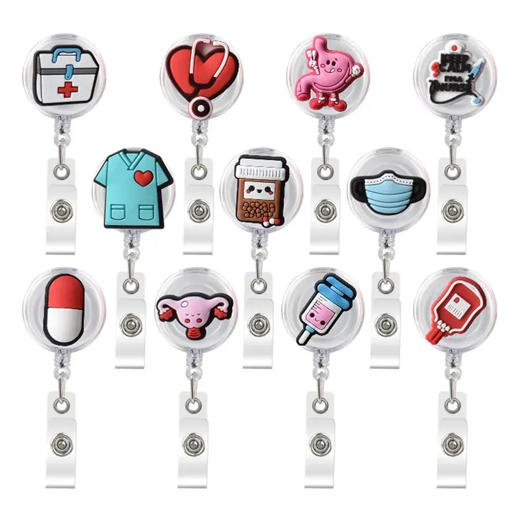 High Quality Silicone Retractable Hospital Nurse Badge Holder Reel Cute Cartoon ID Card Holder Keychains