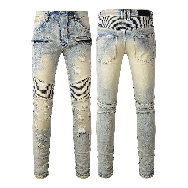 Herren Distressed Ripped Skinny Jeans Herren Jeans Slim Motorrad Moto Biker Kausaler Herren Jeanshose Hip Hop Männer Jeans114