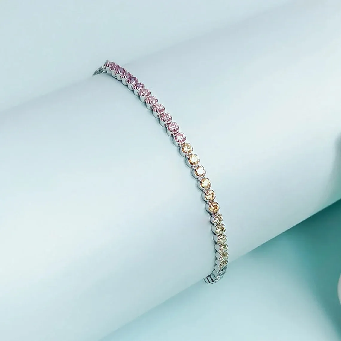 925 Sterling Silver Multi-kleuren sprankelende strengarmband met meerkleurige CZ instelbare Pandora-stijlarmband