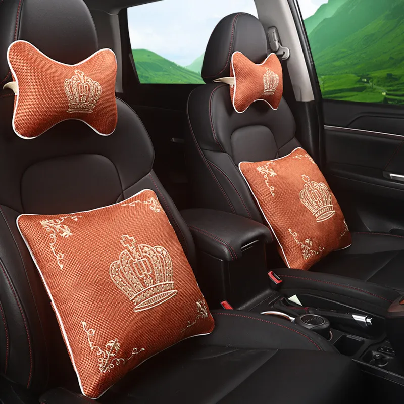 Automotive neadrost bilkudde färg linne krona nacke kudde lumbal support kudde fyra säsonger universell kvalitet