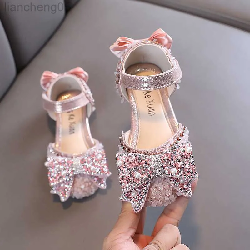 Sandalen AINYFU Sommer Prinzessin Strass Bogen Sandalen 2023 Mädchen Party Schuhe Kinder Sandalen Kinder Bunte Pailletten Flache Heels Sandalen W0327