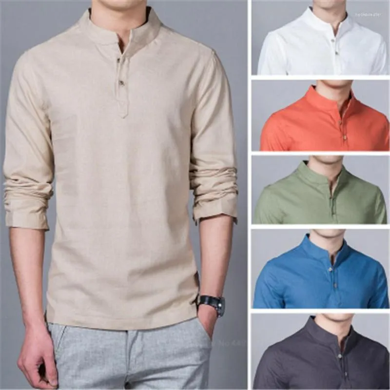 Ethnic Clothing Chinese Fashion Cotton Linen Top For Men Hanfu Traditional Tai Chi Uniform Long Sleeve Shirt Plus Size M-5XL