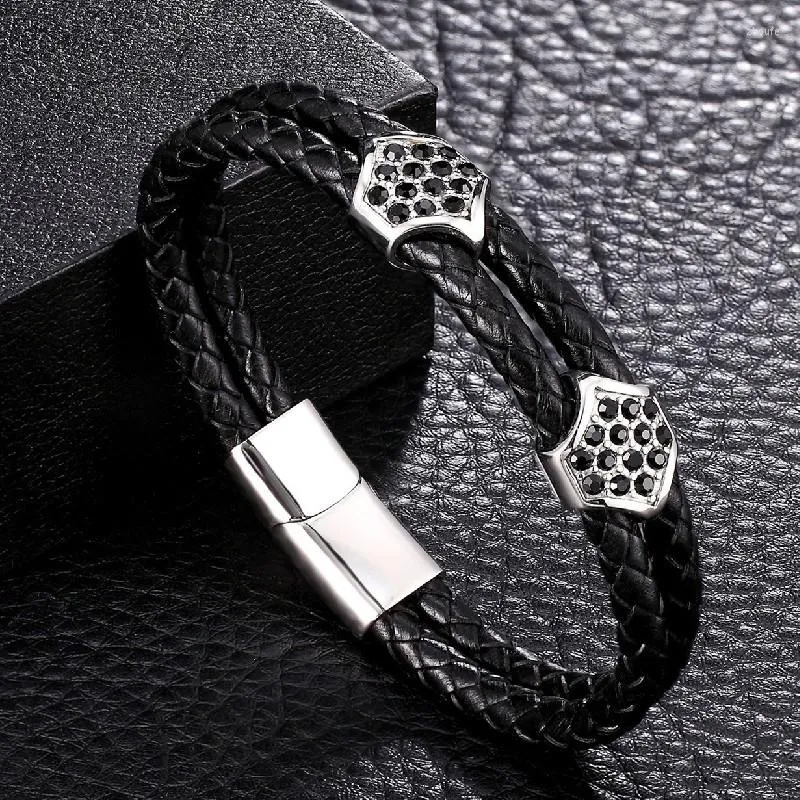 Bracelets porte-bonheur Bracelet en cuir véritable pour hommes Bracelets magnétiques en corde à part en acier inoxydable