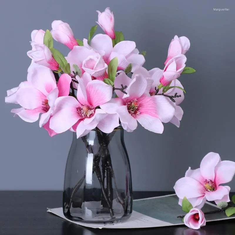 Fleurs décoratives Imitation Magnolia branche courte, accessoires de photographie pour mariage à domicile en plein air, support de fleurs, vêtements d'arrangement
