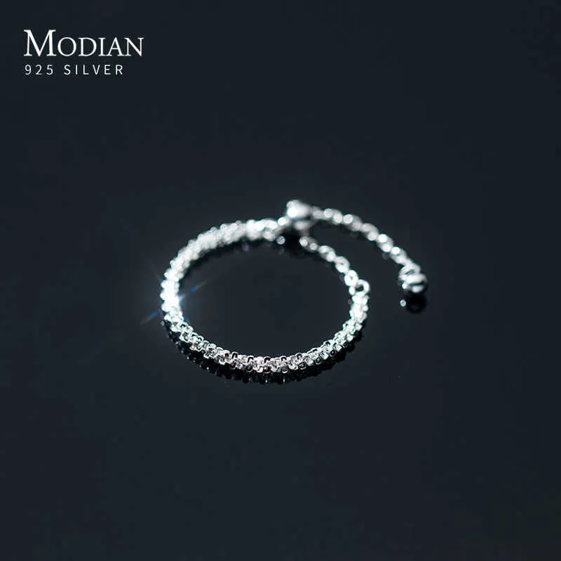 Bande Anneaux Modian 2021 Nouveau Réel 925 En Argent Sterling Éblouissant Mignon Chaîne Réglable Bagues Pour Les Femmes Bijoux De Mariage Accessoires Anel G230327