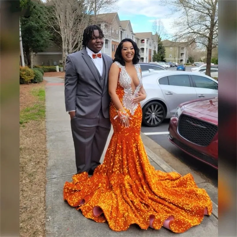 orange sequin dress plus size One Shoulder Orange Sequin Plus Size Long Prom Dress