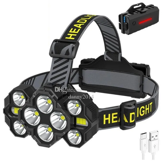 10 LED T6 Rechargeable Headlamp Super Bright 8 lighting Mode Head Lamp 2 COB Lights Torch Headlight For Hunting Fishing Caming