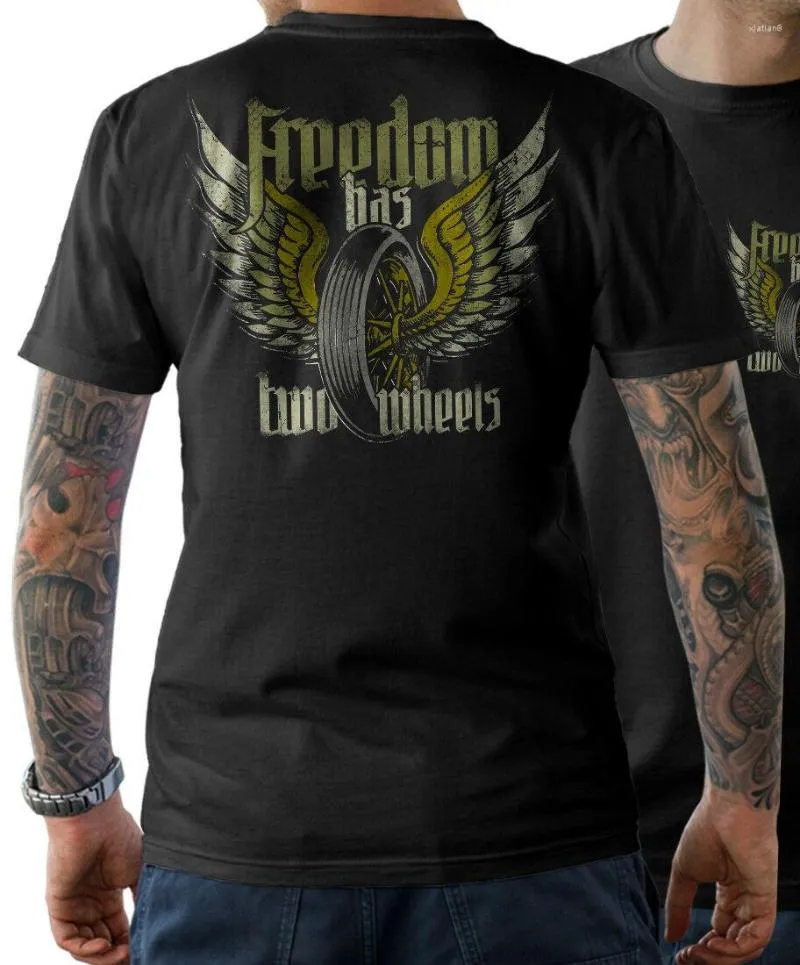 Heren T-shirts T-shirt Biker Motorrad Freedom heeft twee wielen motorfietsen Dubbele zijde zomer 2023 Cotton Men Fashion Fitness Brand Merk