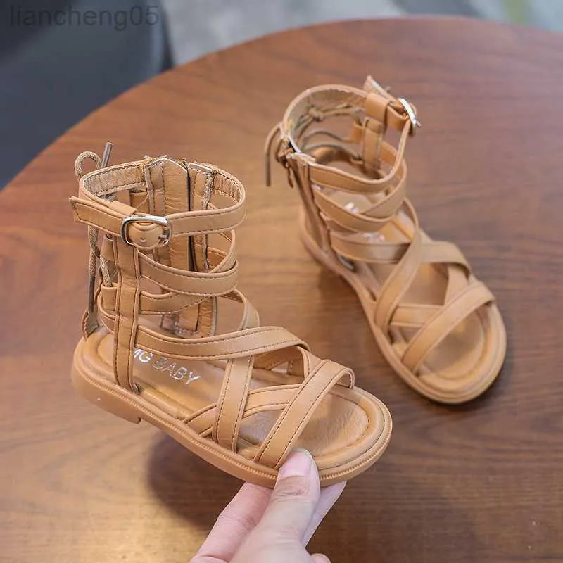 Sandals 2023 Summer Fashion Roman Boots High-top Girls Sandals Kids Gladiator Sandals Child Sandals Girls Kid Shoes W0327