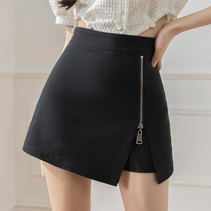 Skirts Women Zippers Design Mini Skirt Summer High Waist Slim Black Shorts Jupe Streetwear Slit Sexy Bag Hip P172