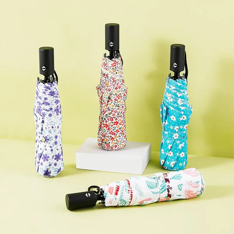 Guarda-chuvas estilo japonês guarda-chuva automática mulher três vezes flores à prova de vento parasol feminino à prova d'água