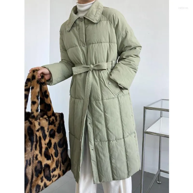 Women's Trench Coats Long Straight Winter Coat Down Jacket Parka With Belt Casual Women Parkas Pockets Lapel Collar Stylish Oute