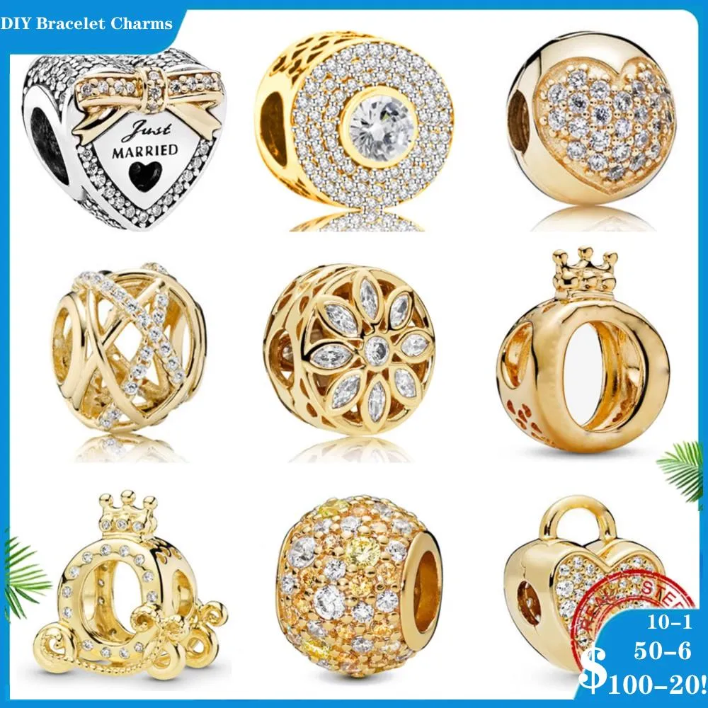 925 perles d'argent breloques pour bracelets porte-bonheur concepteur pour femmes couronne voiture serrure amour coeur pendentif