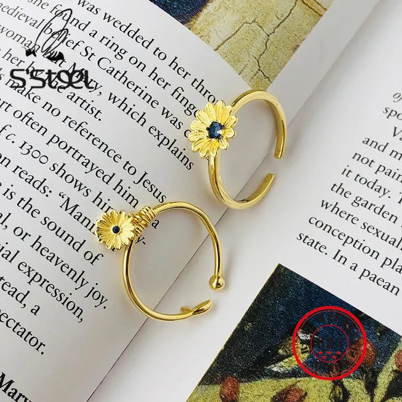 Rings Rings S'Steel Flower Design for Women 925 Silver Zircon Open Gold Resistable Rings Gumus Yuzuk Anelli Boho المجوهرات الراقية
