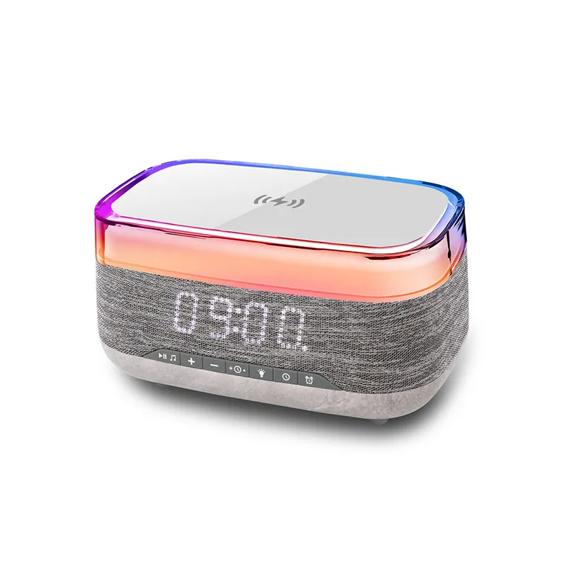 2023 Smart Bluetooth -högtalare Creative LED Desktop Night Light Time Display Digital Audio Wireless Charger Bedside Light Light Light Light