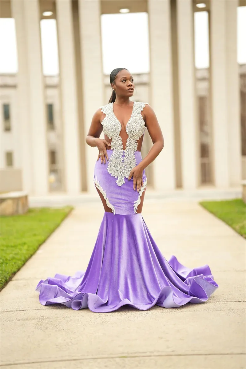 Plus Size Mermaid Purple Mermaid Prom Dress 2023 With Beaded Lilac Velvet And African Crystal Embellishments Elegant Long Evening Gown For Special Occasions In Black Girls From Bridalstore 125.08 DHga...