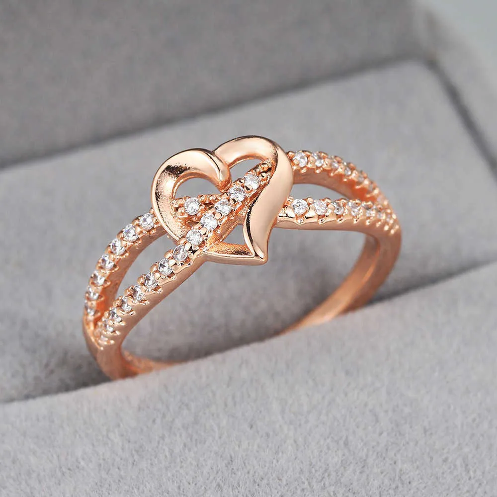 Bandringar Romantiska infinity Heart Love Rings for Women Wedding Engagement Par Rings Crystal Zircon Accessories Fashion Jewelry DZR026 Z0327