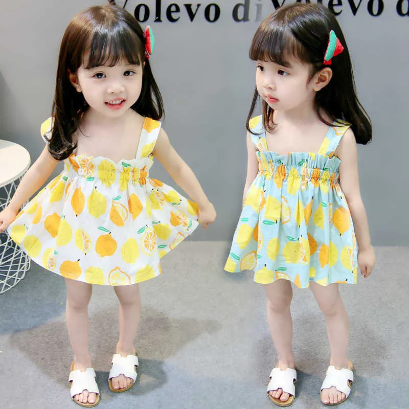 Robes de fille Citron Imprimer Enfants Robes Été Enfant En Bas Âge Bébé Fille Robe Coton Sans Manches Nouveau-Né Princesse Robe De Soirée Casual Bébé Vêtements