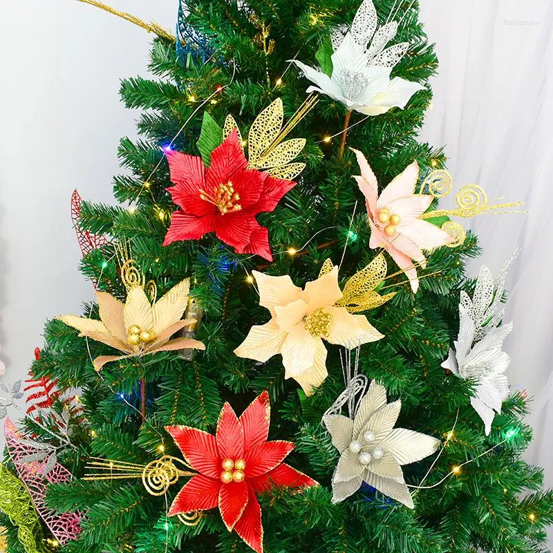 Dekorative Blumen, 4 Stück, Weihnachtsbaumschmuck, Goldpulver-Kranz-Zubehör