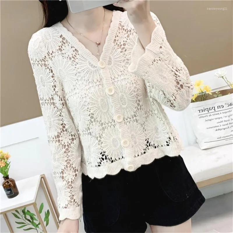 Blusas femininas 2023 Moda Blusa de renda branca Crochet Tops Mulheres de manga longa Bordado de camisa casual BLUSA MUJER