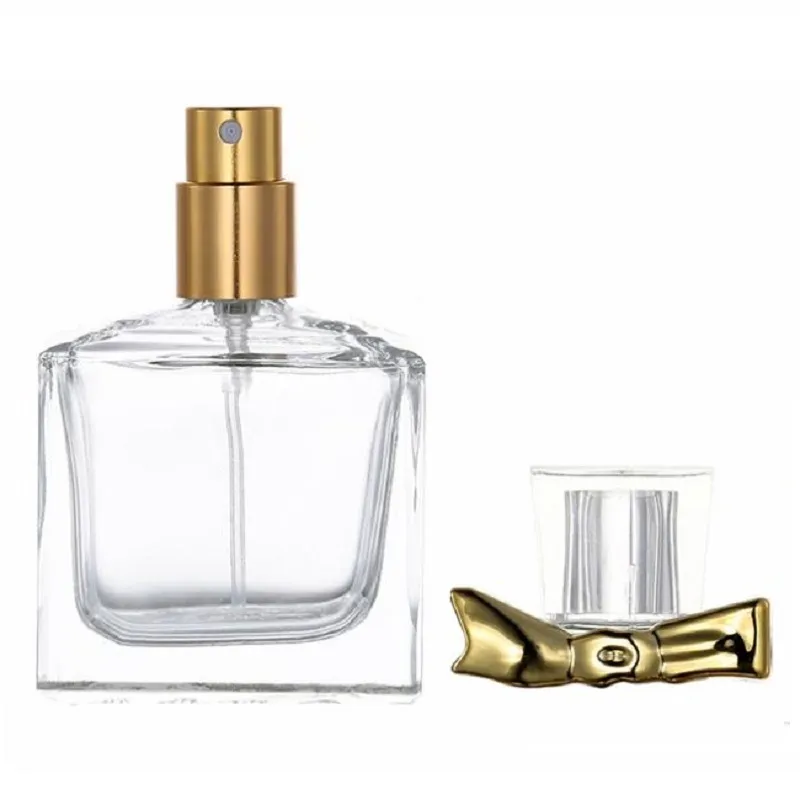 Bouteille transparente de parfum en verre rechargeable 30ML Or Argent Spary Press Pompe Vide Carré Forme Parfum Flacons Portable Emballage Cosmétique Conteneur