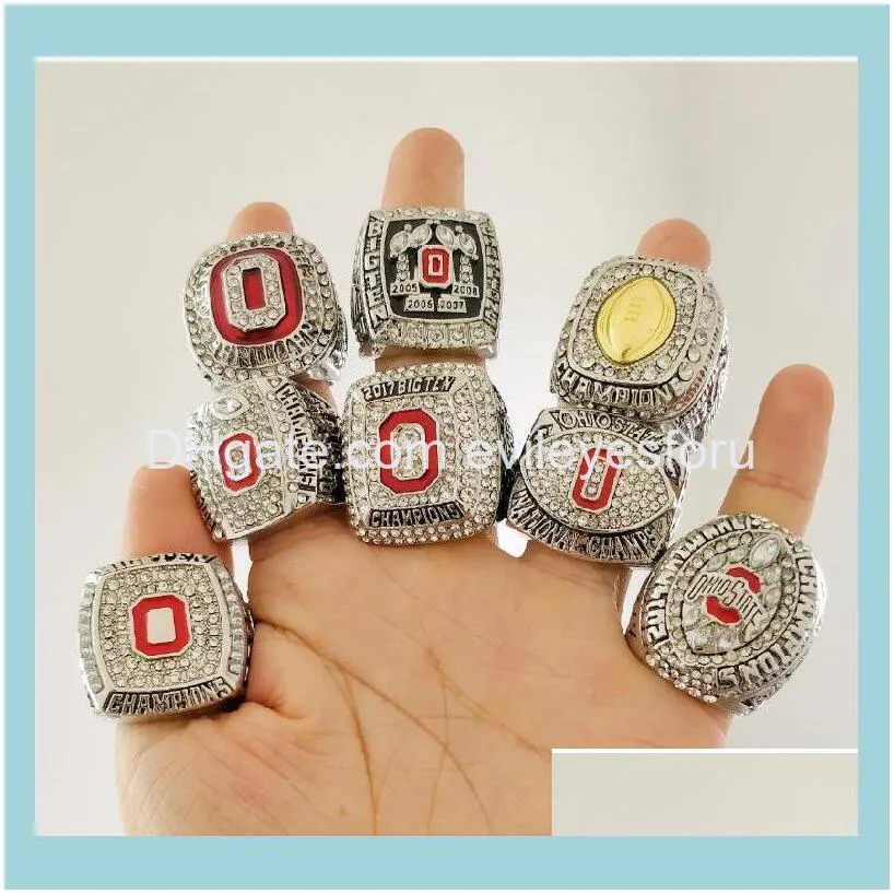 Cluster Rings 8Pcs Ohio State Buckeyes National Champion Championship Ring Set Solid Men Fan Brithday Gift Wholesale Drop Delivery Je Dhjwb