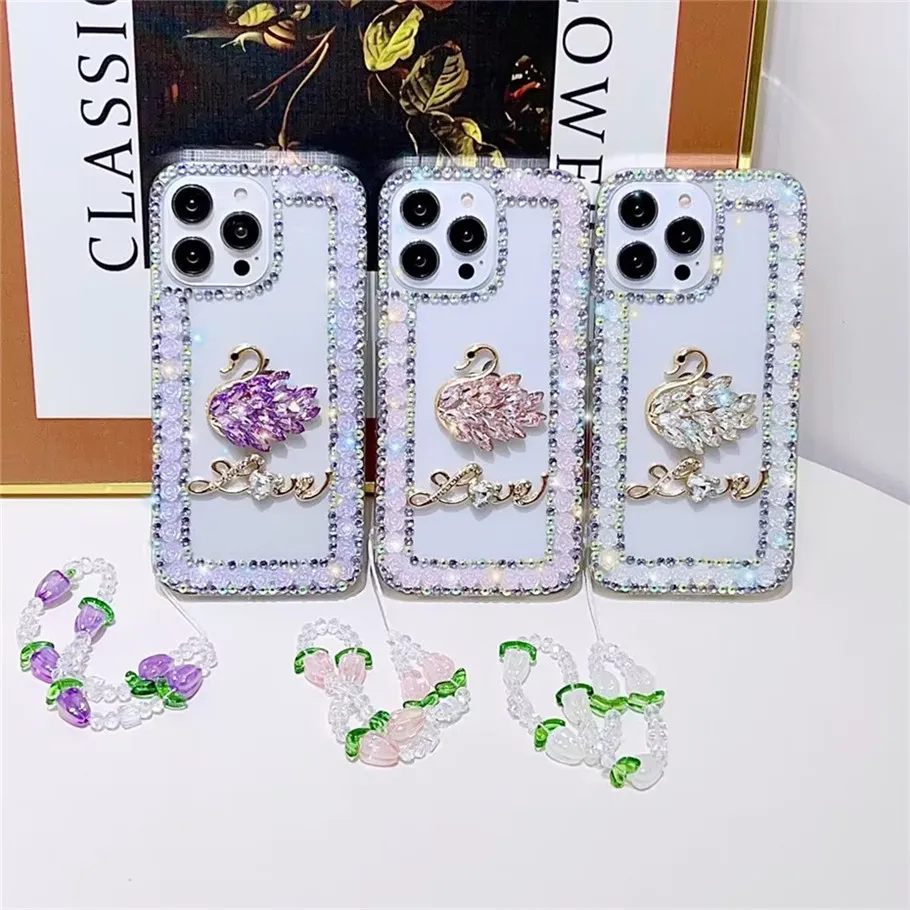 iPhone 15 14 14Pro 13 12 Pro Max 11 Clear Glitter Rhine Stone Case Bling Shiney Cover Galaxy S23 S22 Note 20 10 쉘