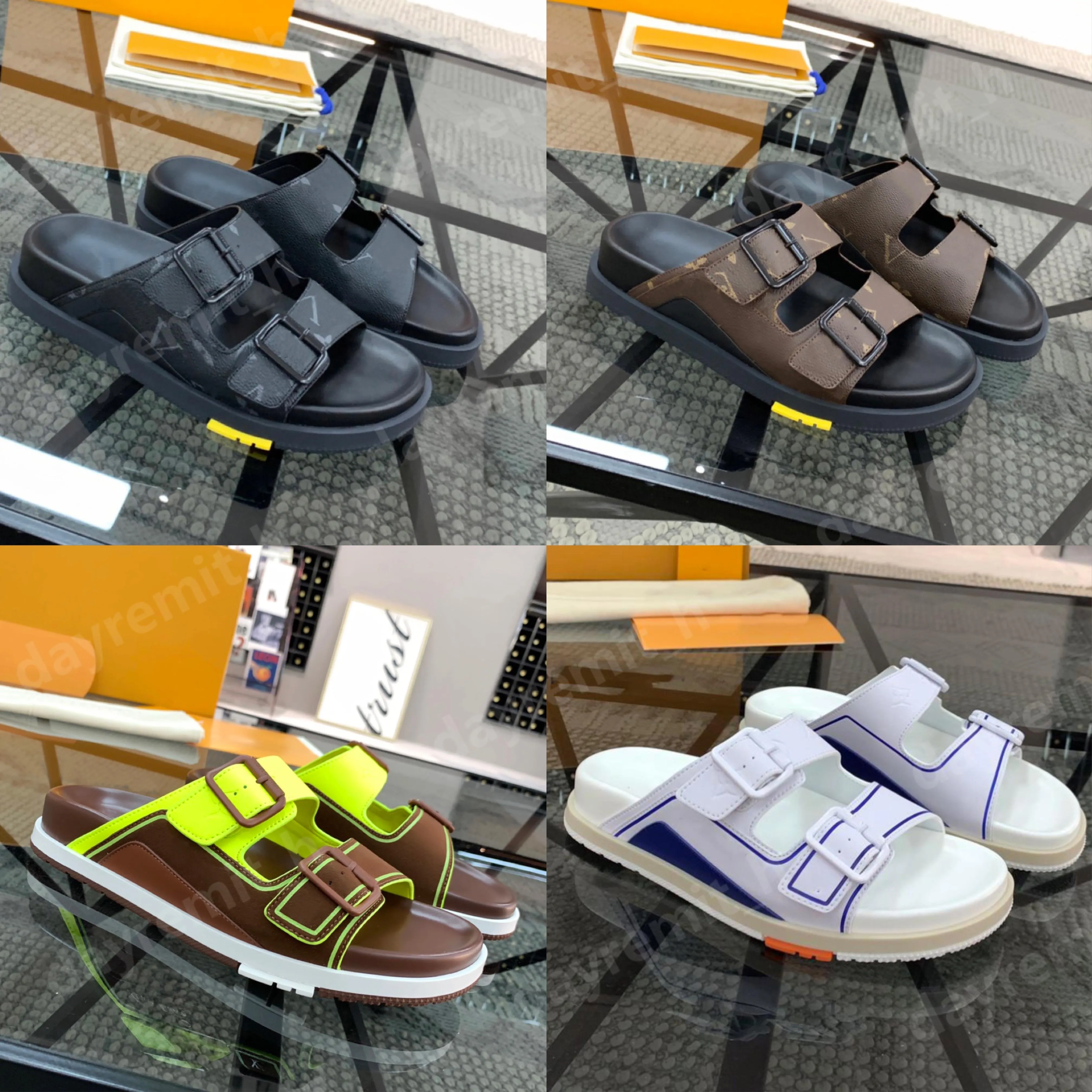 Designer Sandals Double Buckle Clogs Slippers Blooms Brown Slides Trainer Sandals Men Sandal Slip on Flip Flops Summer Beach Slipper