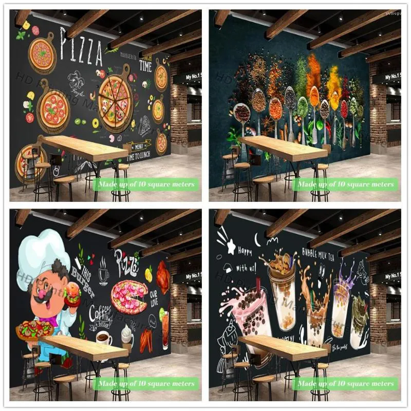 Bakgrundsbilder Anpassad storlek Mural Wallpaper 3D Personlighet Pizza Shop Chalkboard Wall Painting Restaurang Cafe Milk Tea Bakgrund Pappers