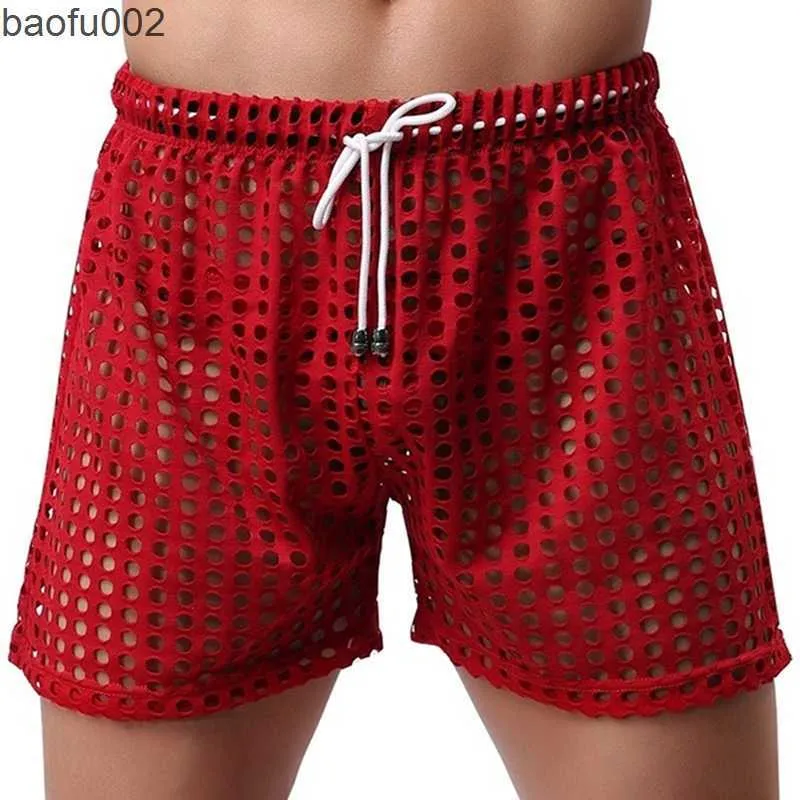 Shorts pour hommes Vêtements de nuit pour hommes Shorts grande maille nid d'abeille Net hommes maison pyjamas Shorts Sexy en Nylon sommeil bas hommes pure pyjamas W0327