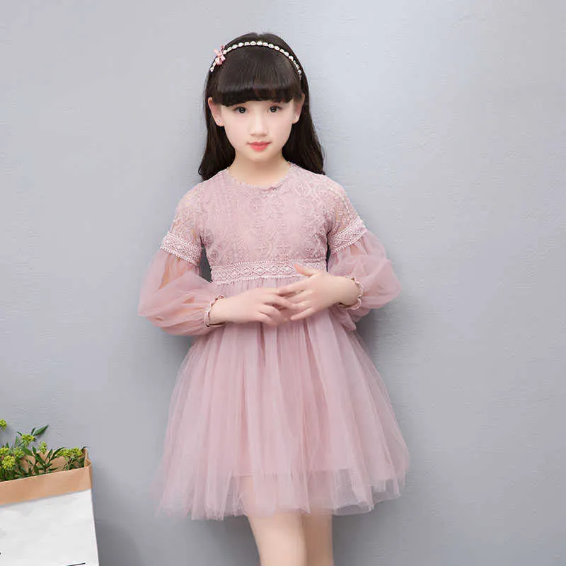 Girl's Dresses 2018 Kids Dresses For Girls Cute Long Lantern Sleeve Lace Girls Ball Grown Dress Princess Party Dress DQ997