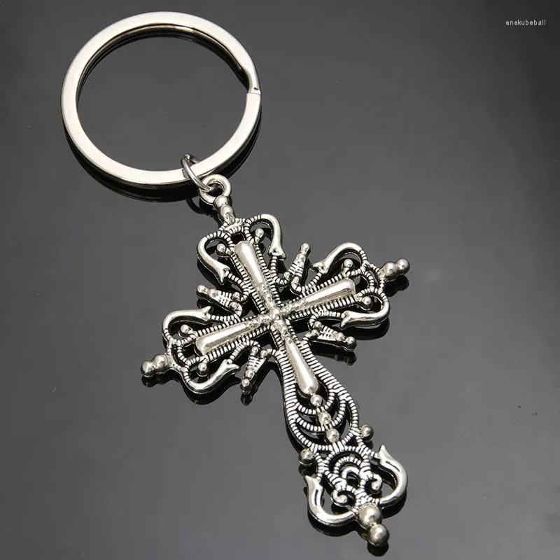 Schlüsselanhänger Mode Kreuz Legierung Jesus Religiöse Hohl Silber Farbe Schlüssel Ringe Für Freunde Frauen Männer Geschenke Schmuck