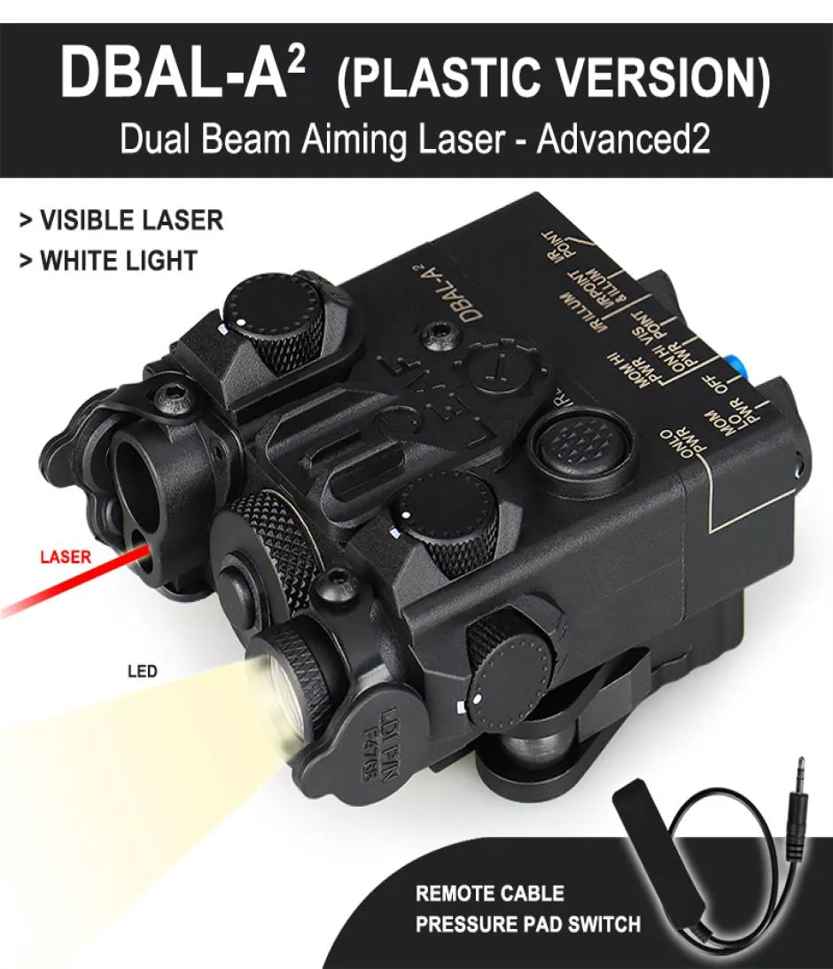 DBALA2 Dual Beam Aiming Laser IR Red Laser LED White Light Illuminator Plastic Version med fjärrbatteri Box Switch CL1501399410896