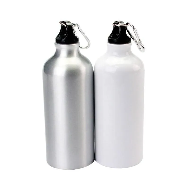 Sublimazione Blanks 600Ml White Blank Water Bottle Heat Press Bottiglie sportive in alluminio Boccetta con moschettone Drop Delivery 20 Dhico