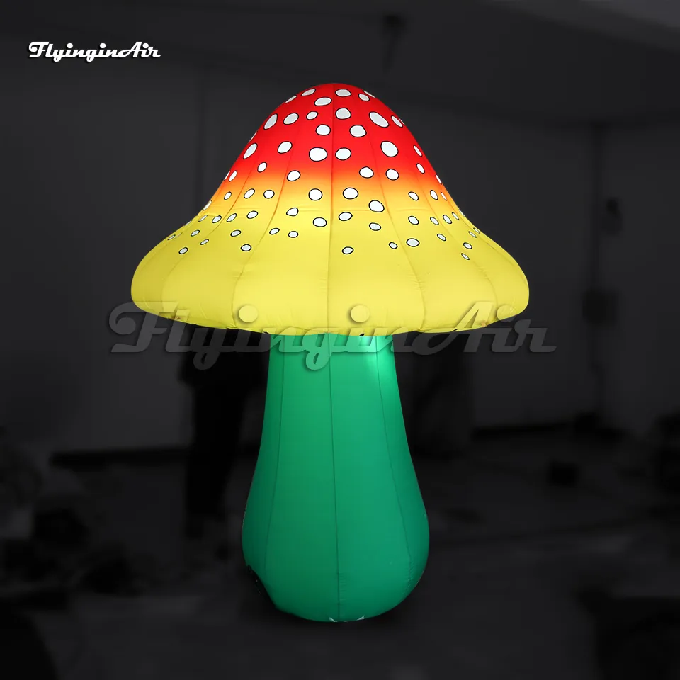 Illuminated Large Inflatable Mushroom Plant Tree Model Green Stem And Yellow Cap For Park Decoration