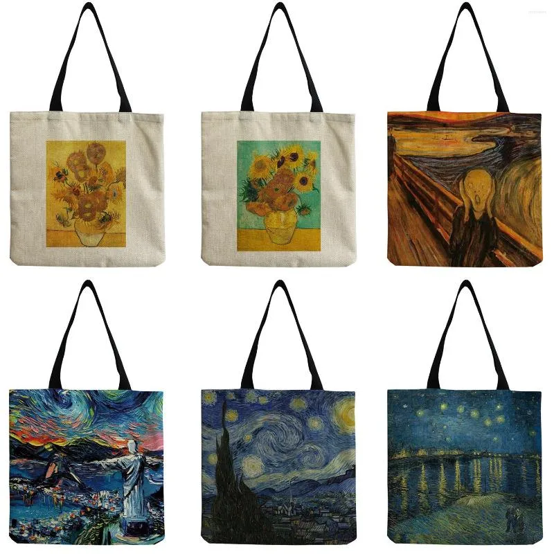 Sacs de soirée Art Célèbre Peinture À L'huile Shopper Sac Professeur D'école Cadeau Voyage Plage Sac À Main Écologique Fourre-Tout Haute Capacité Personnalisable