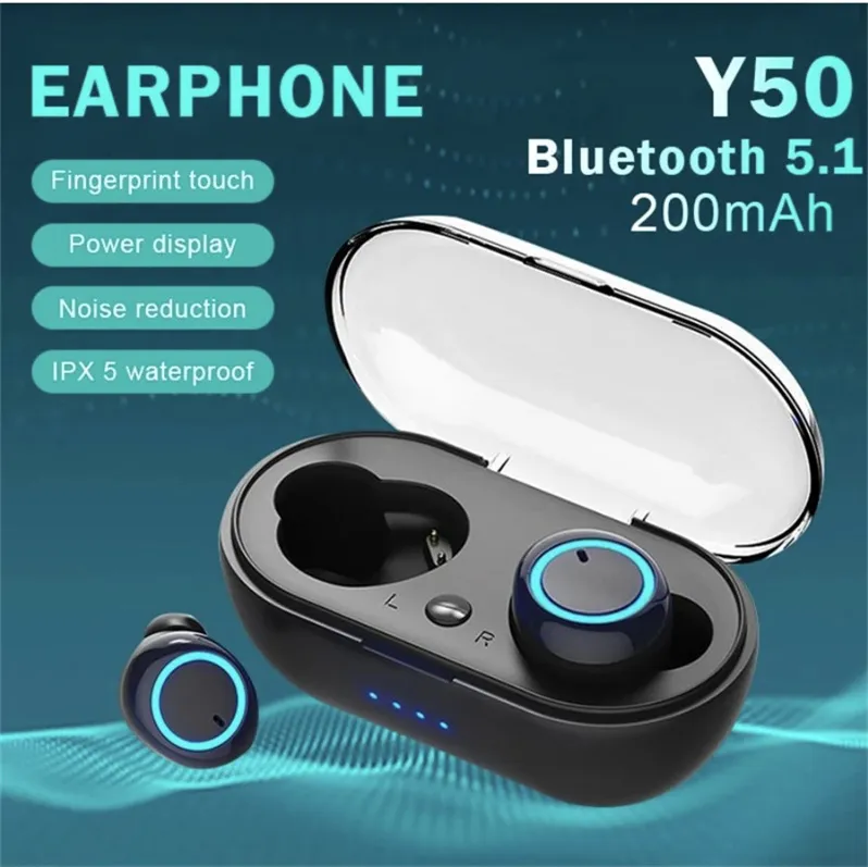 O fone de ouvido Y50 ostenta fones de ouvido Bluetooth, fone de ouvido Bluetooth ao ar livre, fone de ouvido de toque com carregamento Bluetooth Power Display Touch Control fone de ouvido dos fones de ouvido