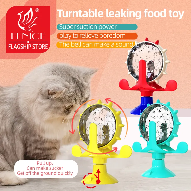 Meubles pour chats Grattoirs Dispositif d'alimentation Moulin à vent pour animaux de compagnie Plateau tournant Distributeur de nourriture qui fuit Fun Jouet lent Rotation Interactive 230327