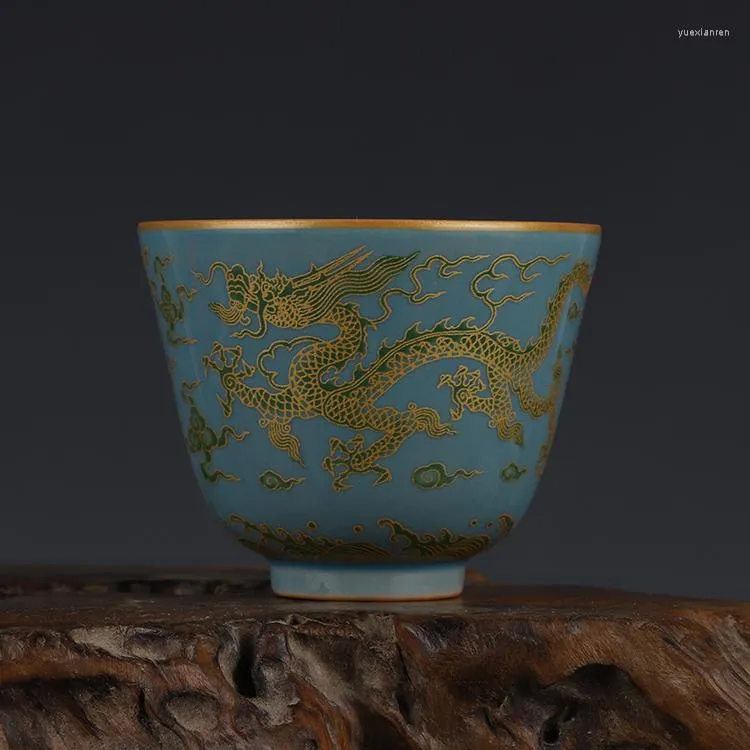 Чашки блюдцы Chenghua Breen Color золотисто -дракон