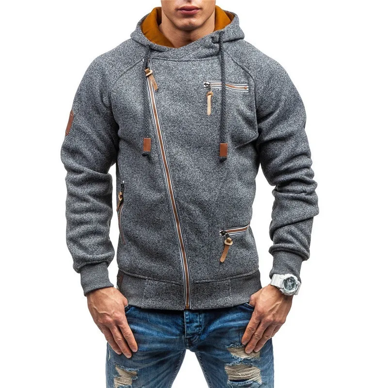 Sweat-Shirt à Capuche Pour Homme, Couleur Unie, Fermeture éclair, Col Montant, Chaud, Haut à Manches Longues En Polaire, Automne Et Hiver Gilet Pull Bleu Homme