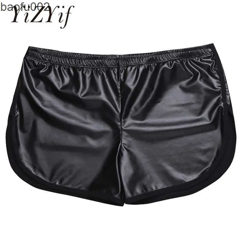 Men's Shorts YiZYiF Shiny Shorts Men Boxers Shorts Faux Leather Sport Hot Boxer Fitness Short Pants Back Pocket Gyms Men Shorts men clothes W0327